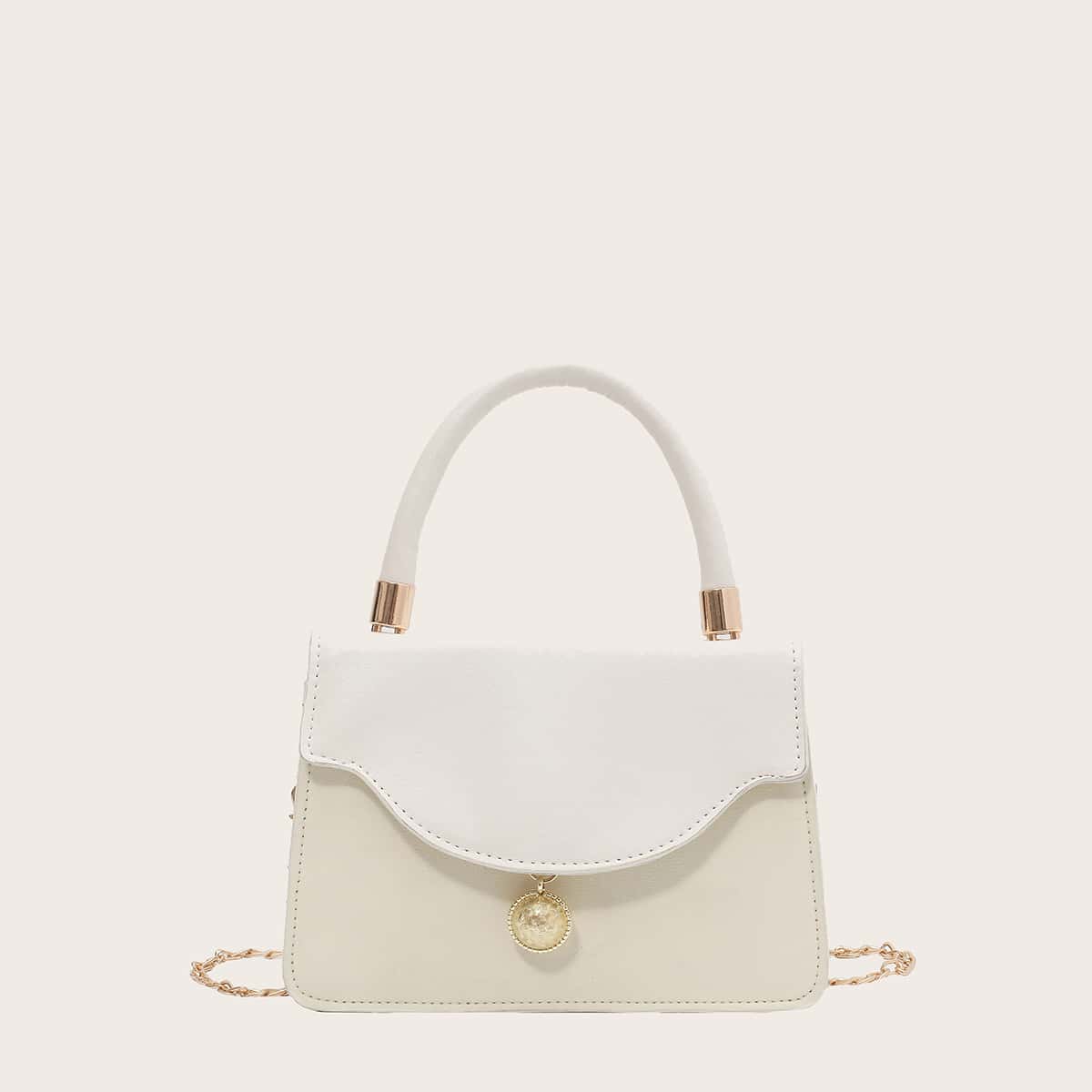 

Ball Decor Chain Satchel Bag, White