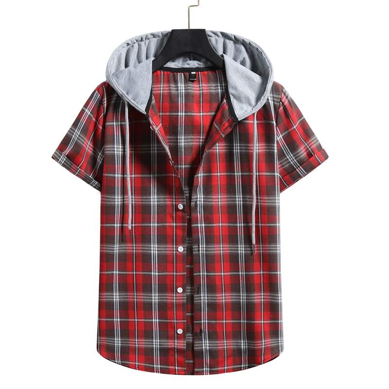 

Guys Plaid Button Front Hooded Shirt, Multicolor