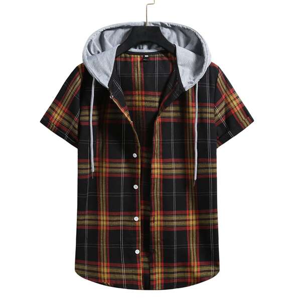 

Guys Plaid Button Front Hooded Shirt, Multicolor