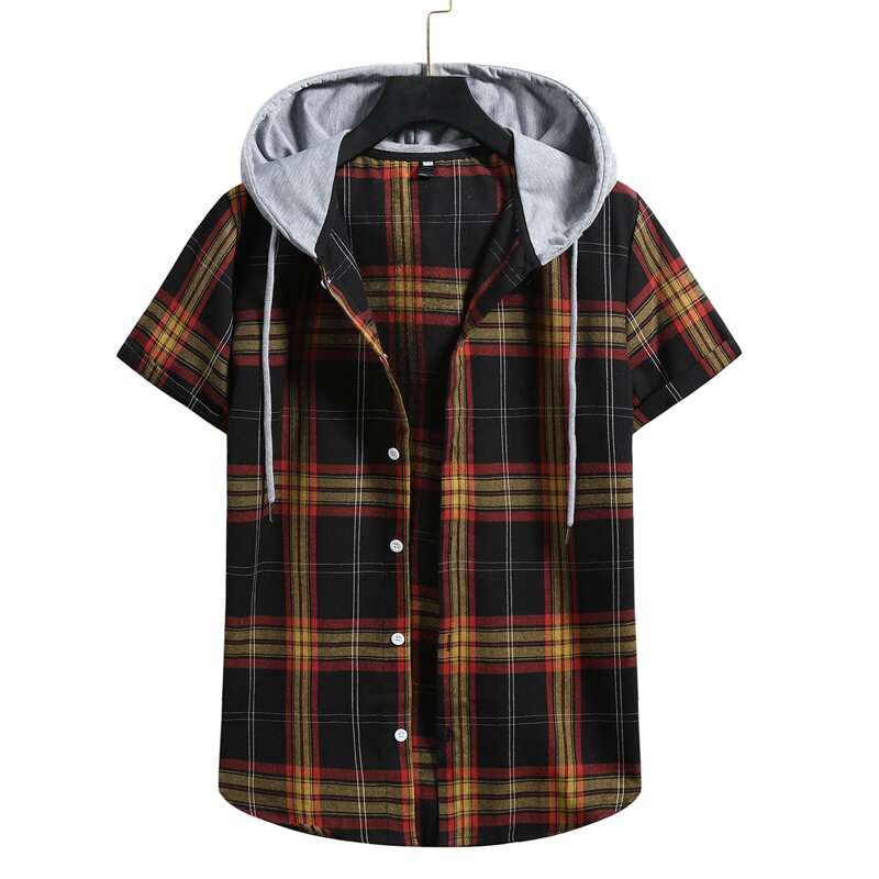 

Guys Plaid Button Front Hooded Shirt, Multicolor