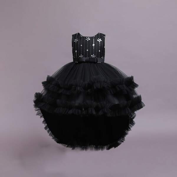 

Toddler Girls Rhinestone Layered Mesh Gown Dress, Black