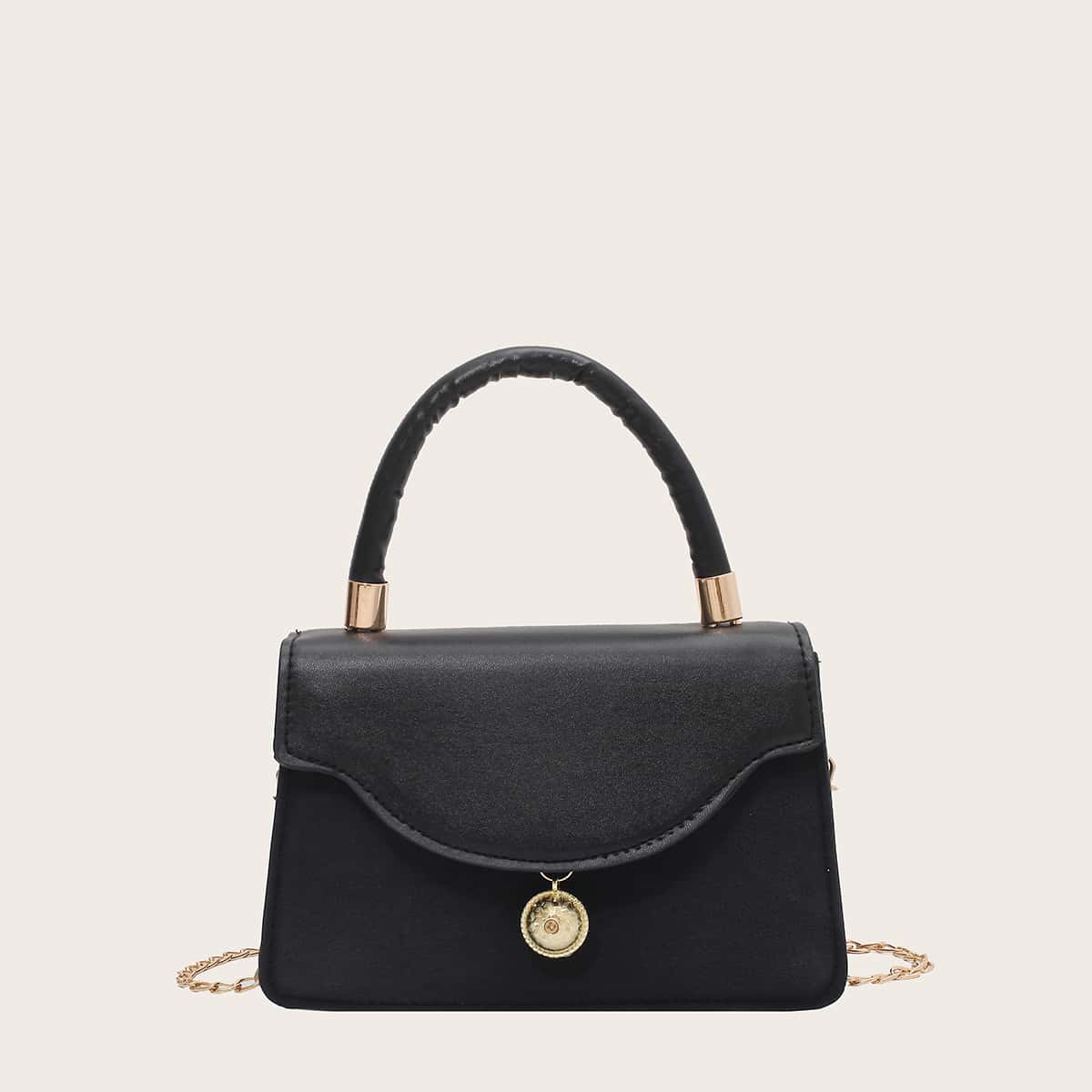 

Ball Decor Chain Satchel Bag, Black
