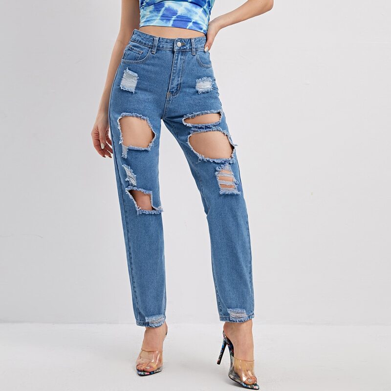

High Waist Ripped Jeans, Medium wash