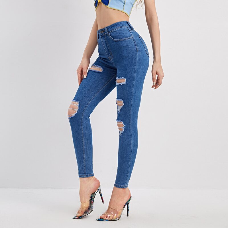 

High Waist Ripped Skinny Jeans, Medium wash