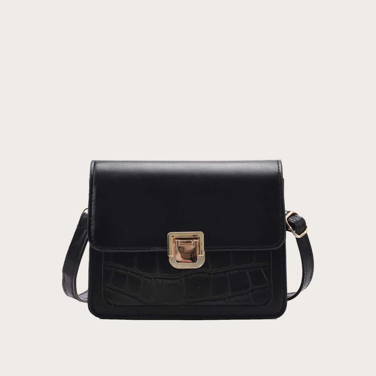 

Croc Embossed Flap Crossbody Bag, Black