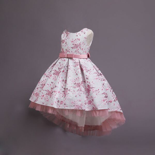 

Girls Floral Embroidery Tie Back High Low Gown Dress, Multicolor