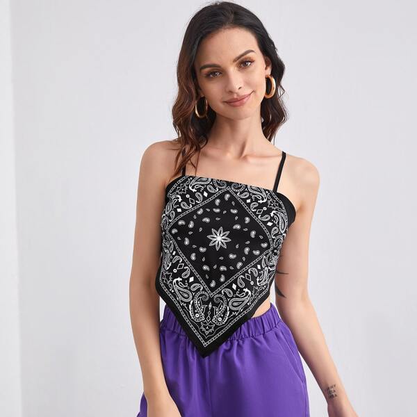 

Scarf Print Cami Top, Black
