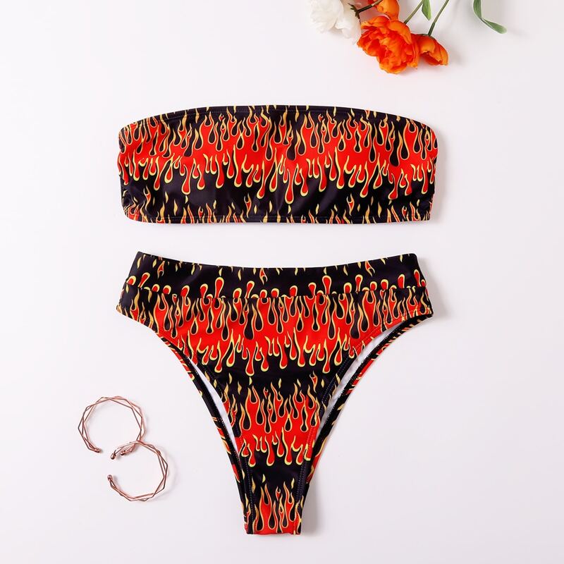 

Fire Graphic Bikini Swimsuit, Multicolor