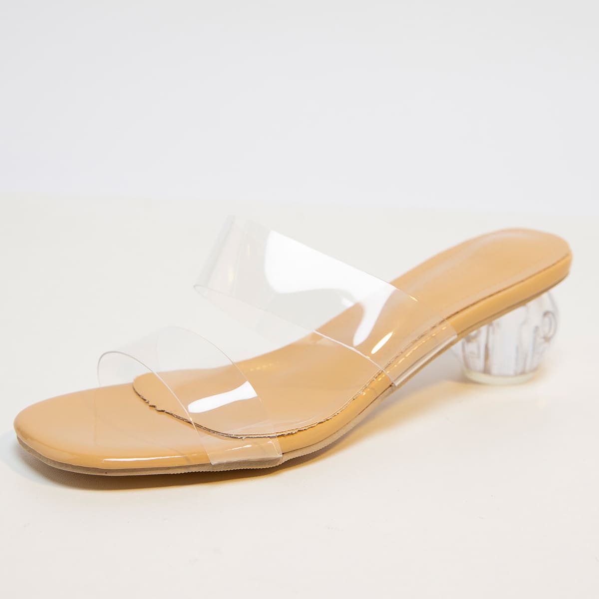 

Clear Band Ball Heeled Mules, Apricot