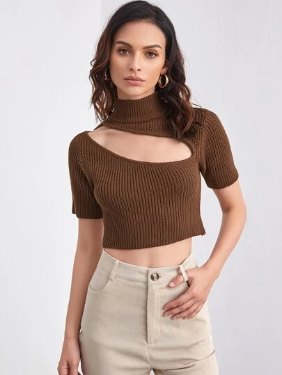 Mock Neck Cut Out Knit Top | SHEIN USA 日本人気超絶の top knit check switching ニット/セーター