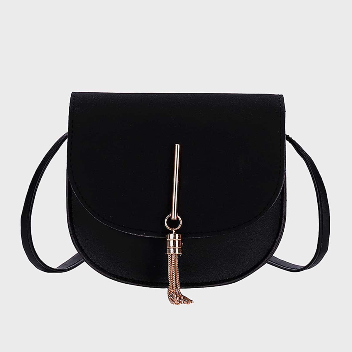 

Tassel Flap Saddle Bag, Black