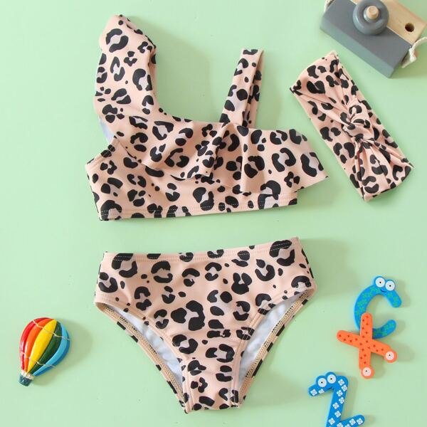 

Baby Girl Leopard Ruffle Bikini Swimsuit & Headband, Multicolor