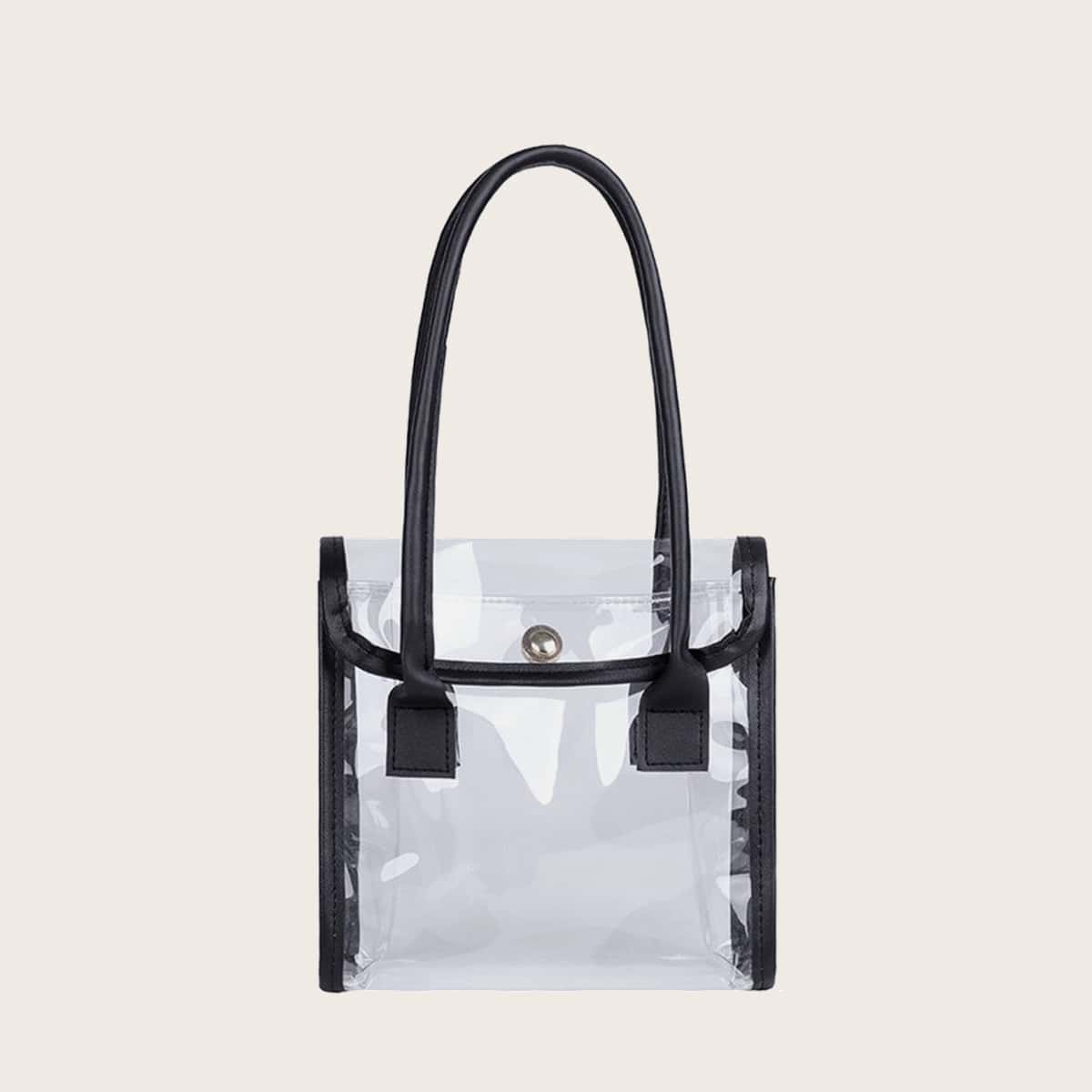 

Contrast Binding Clear Shoulder Bag, Black clear