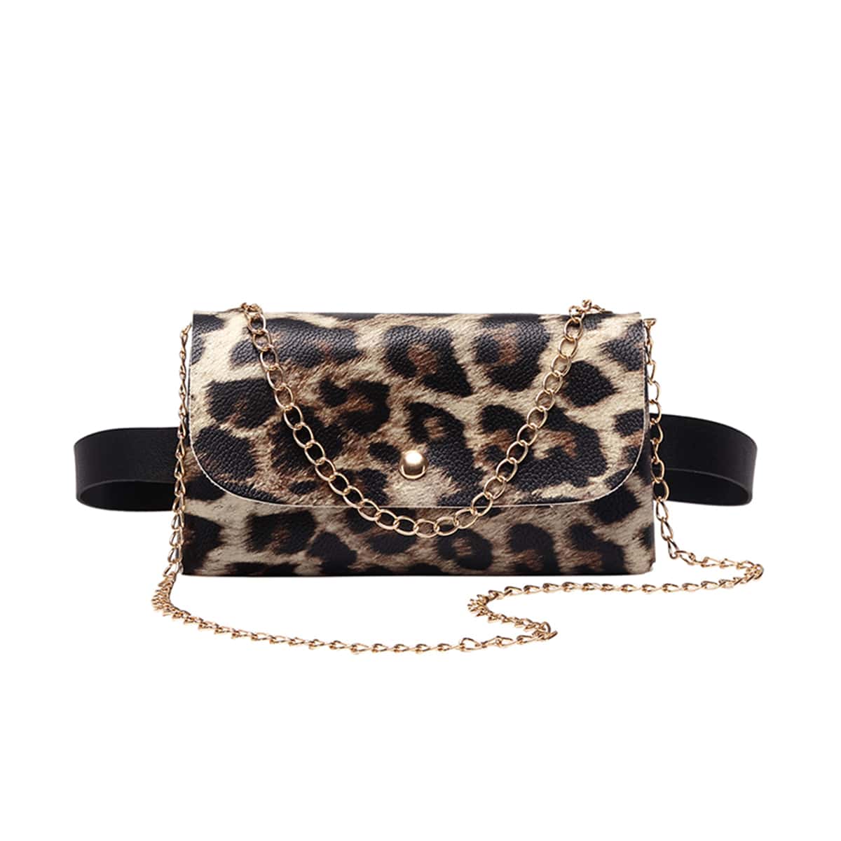 

Leopard Chain Belt Bag, Brown
