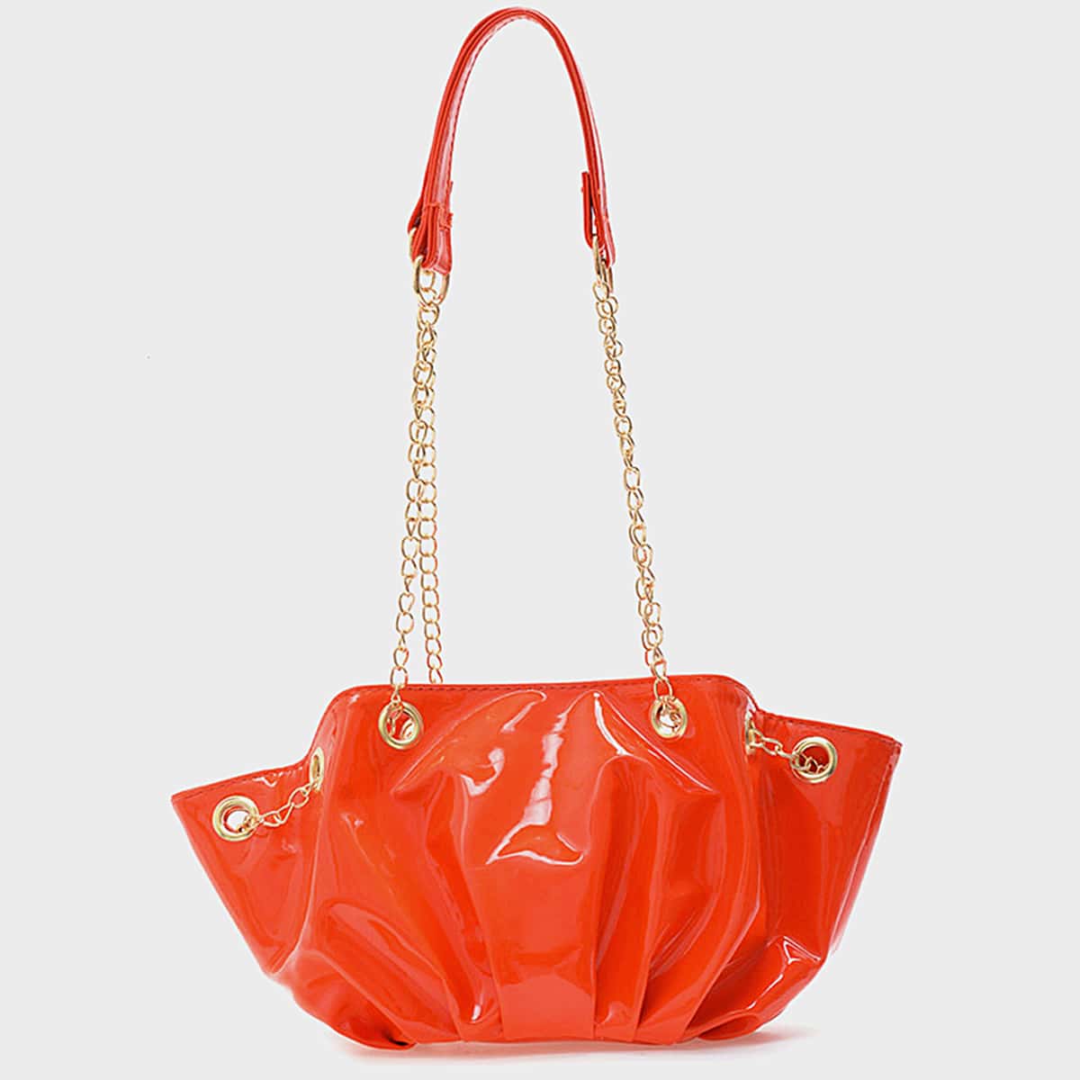

Solid Ruched Chain Shoulder Bag, Orange