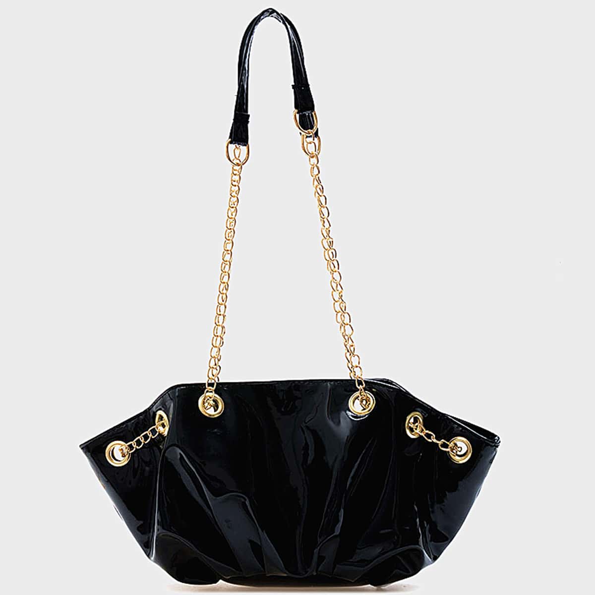 

Solid Ruched Chain Shoulder Bag, Black