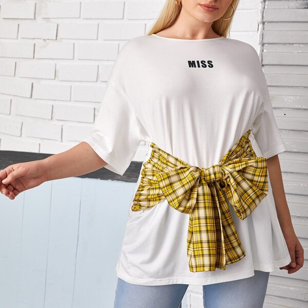 

Plus Letter Graphic Drop Shoulder Tie Front Tee, White