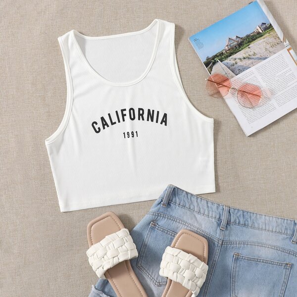 

Plus Letter Graphic Rib-knit Tank Top, White