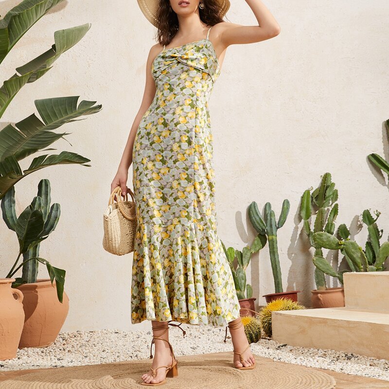 

Twist Allover Floral Print Ruffle Hem Cami Dress, Multicolor