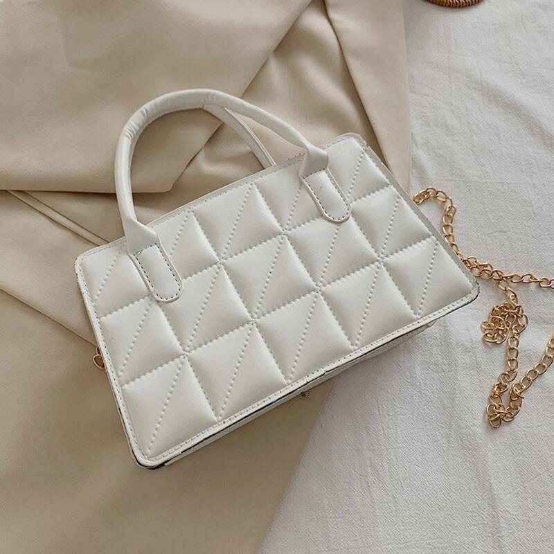 

Quilted Chain Satchel Bag, White