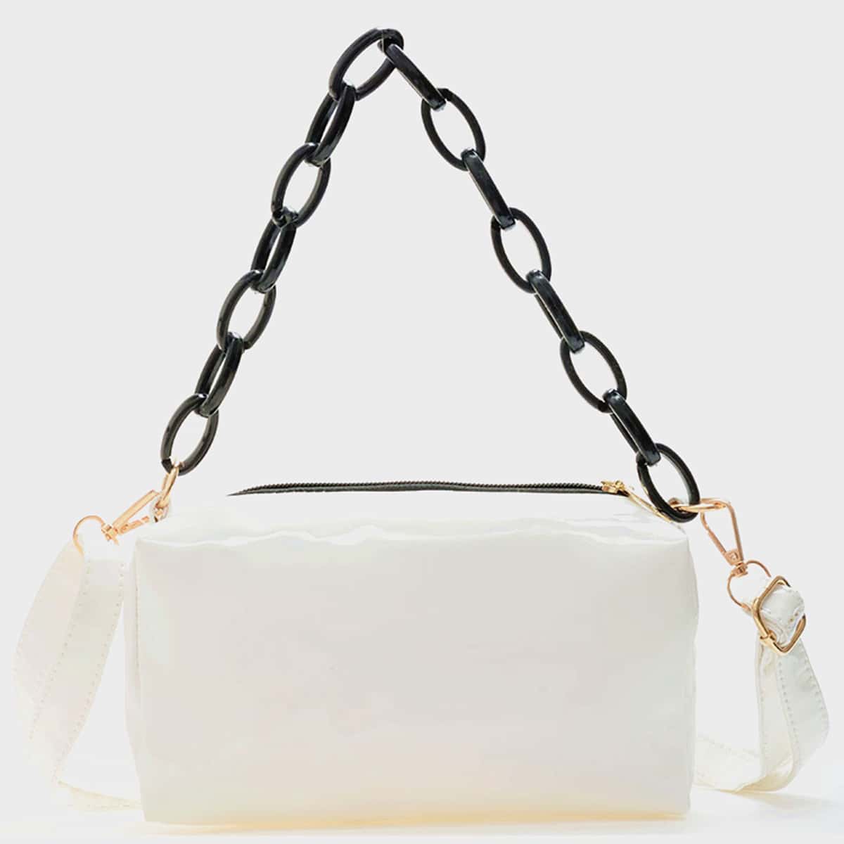 

Colorblock Chain Satchel Bag, White
