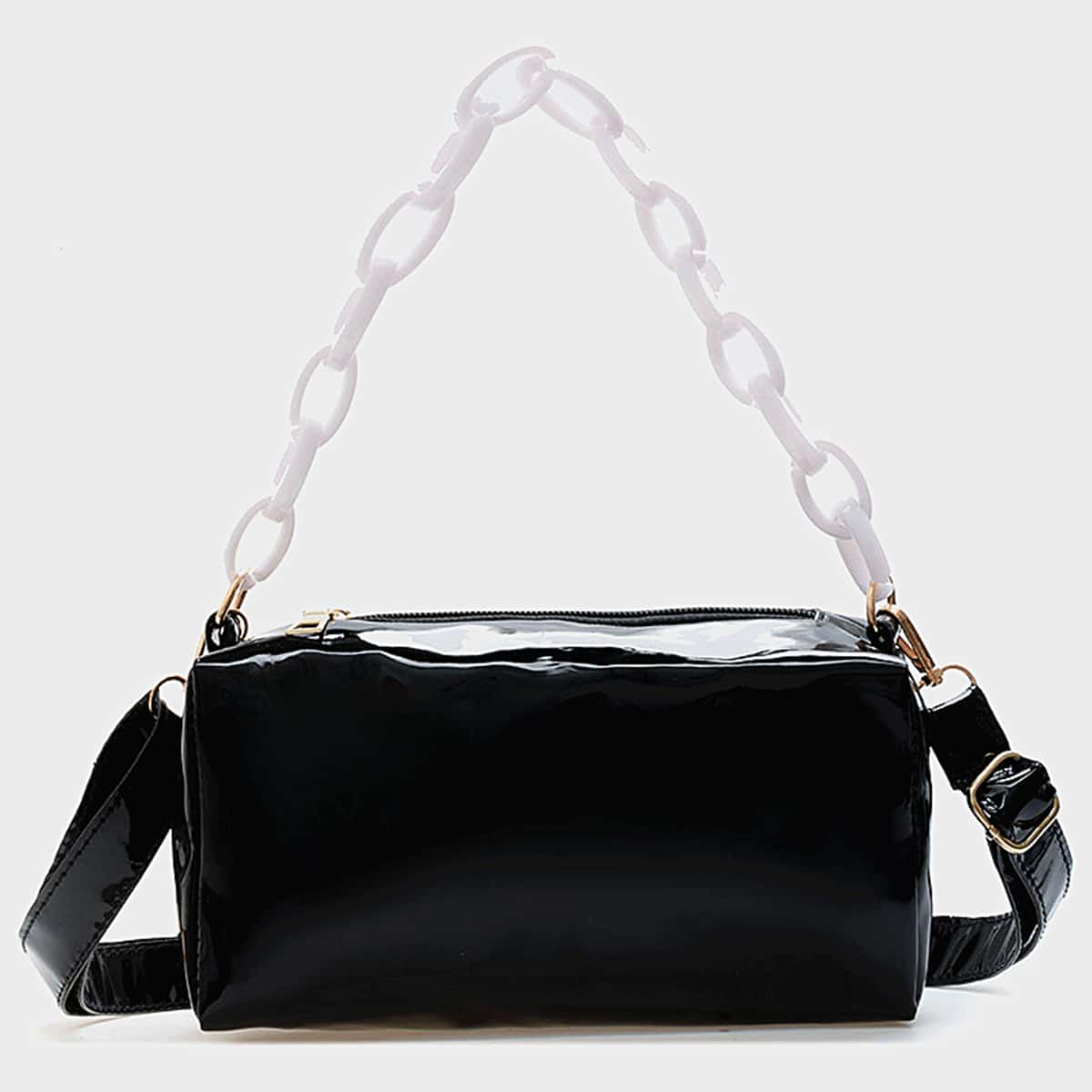 

Colorblock Chain Satchel Bag, Black