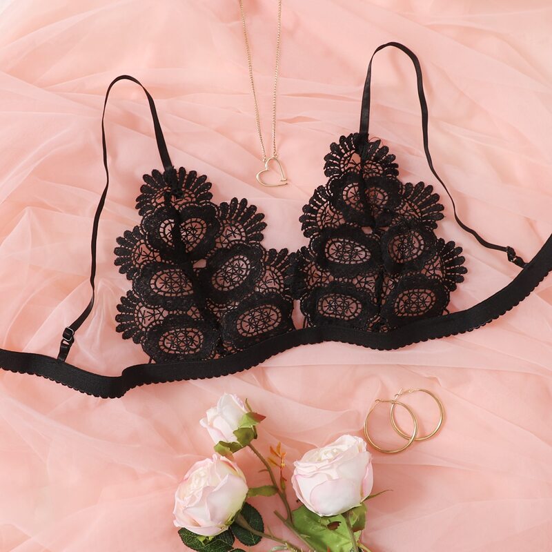 

Solid Guipure Lace Bralette, Black