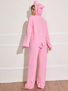 Traje de cerdo con cremallera delantera - Rosa Pálido - Ver 2