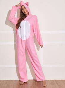 Traje de cerdo con cremallera delantera - Rosa Pálido - Ver 4