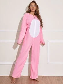 Traje de cerdo con cremallera delantera - Rosa Pálido - Ver 6
