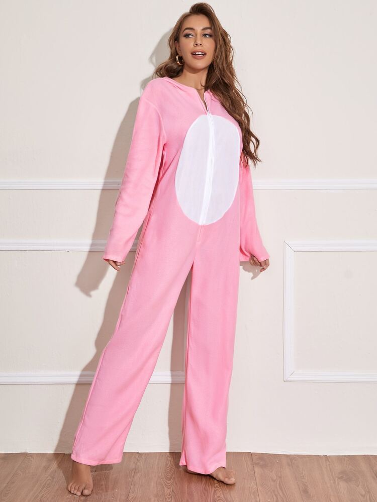 Traje de cerdo con cremallera delantera - Rosa Pálido - Añade 6