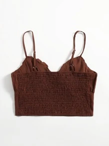 SHEIN Unity Áo hai dây Thắt nút màu trơn Giải trí - Màu nâu Sô-cô-la - Xem 2