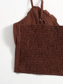 SHEIN Unity Áo hai dây Thắt nút màu trơn Giải trí - Màu nâu Sô-cô-la - Xem 3