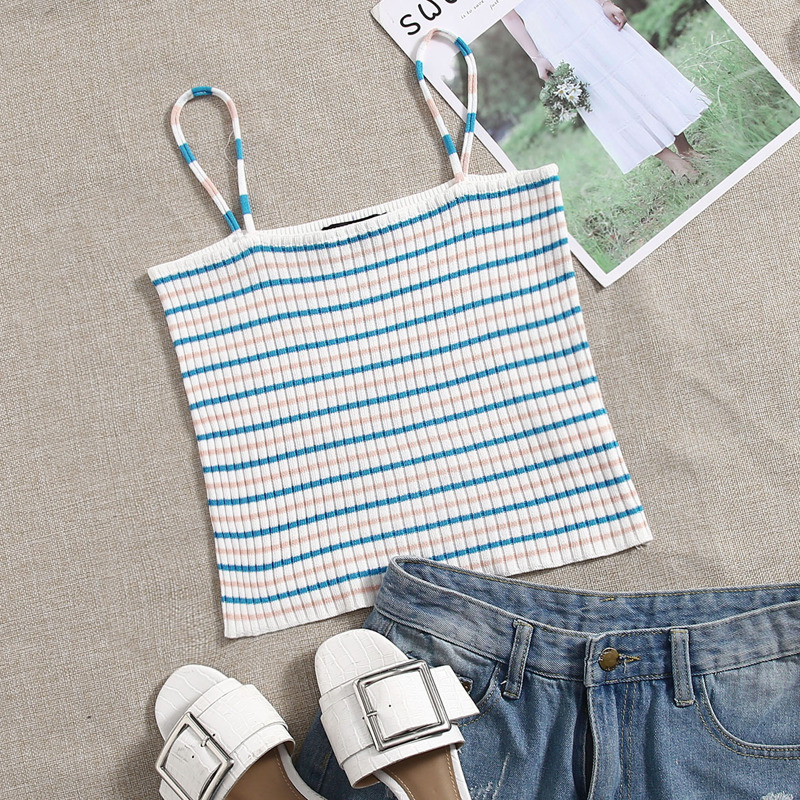 

Striped Cami Rib Knit Top, White