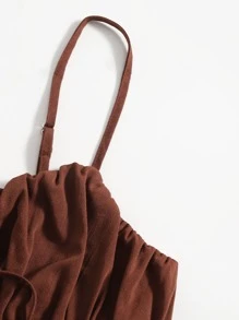 SHEIN Unity Áo hai dây Thắt nút màu trơn Giải trí - Màu nâu Sô-cô-la - Xem 6