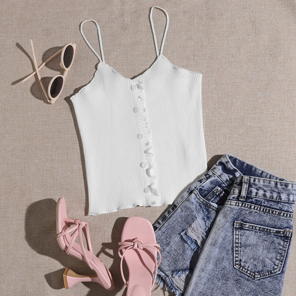 

Button Front Cami Knit Top, White