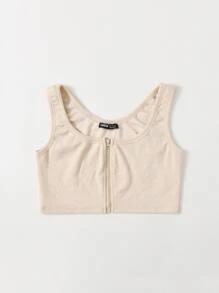 SHEIN Unity Zip Up Solid Tank Top - Beige - View 3