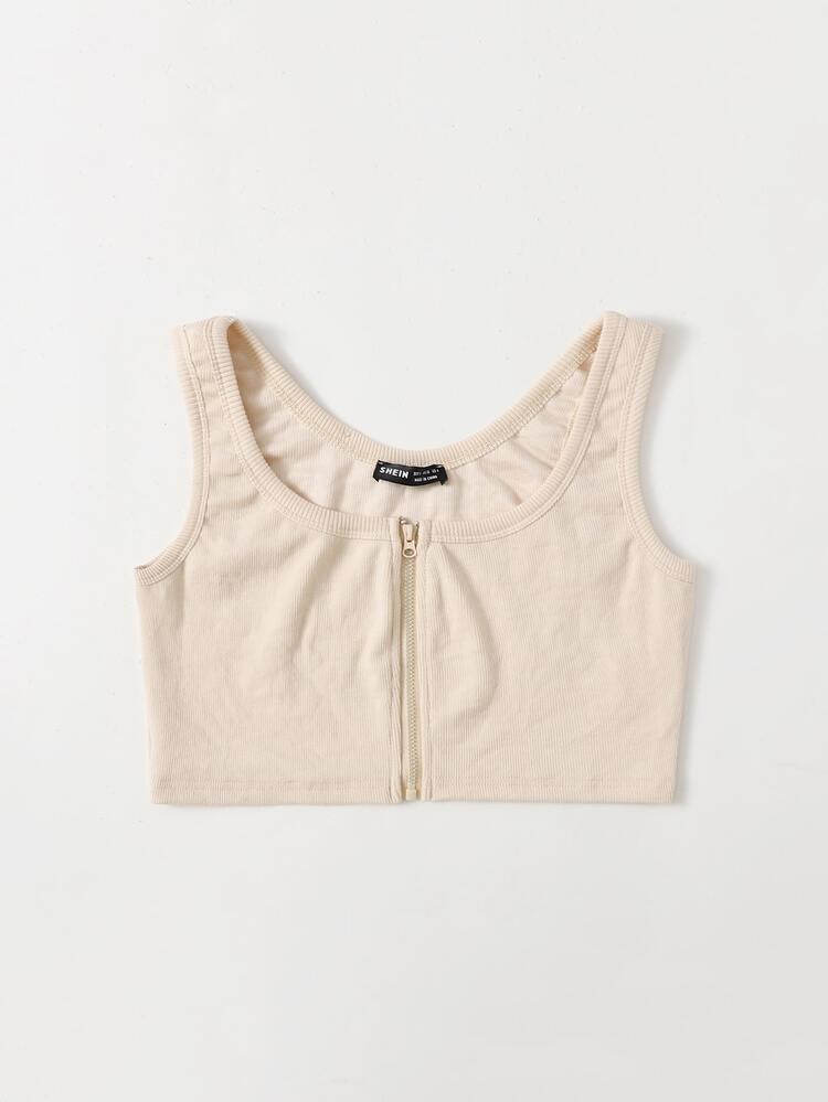 SHEIN Unity Top tank unicolor con cremallera - Beis - Añade 3