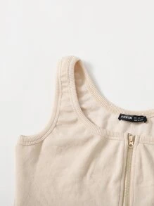 SHEIN Unity Zip Up Solid Tank Top - Beige - View 4