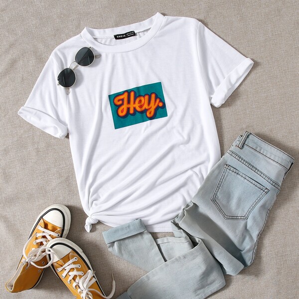 

Letter Graphic Round Neck Tee, White