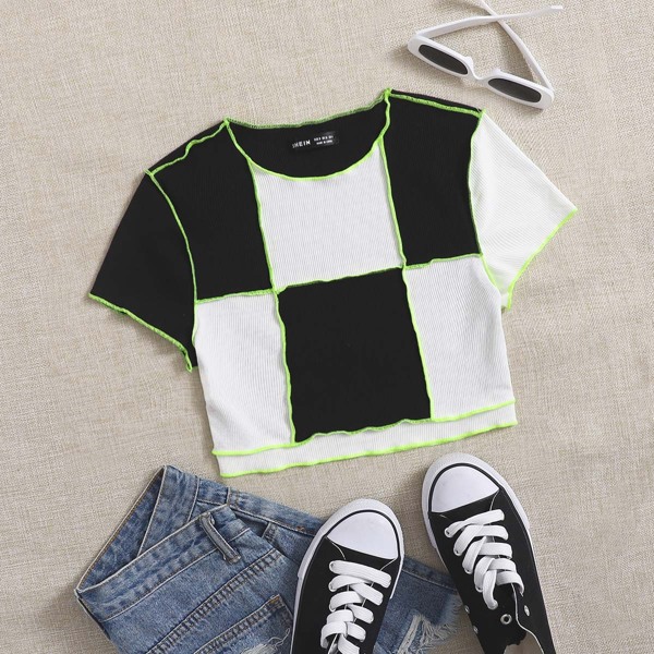 

Colorblock Seam Front Tee, Black and white