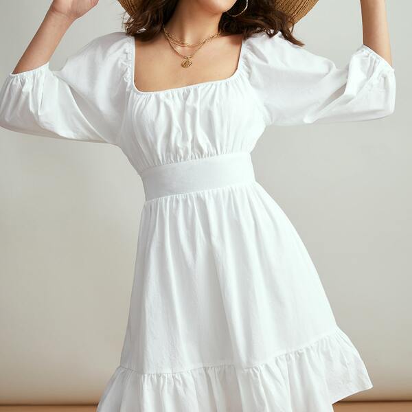 

Square Neck Tie Back Dress, White