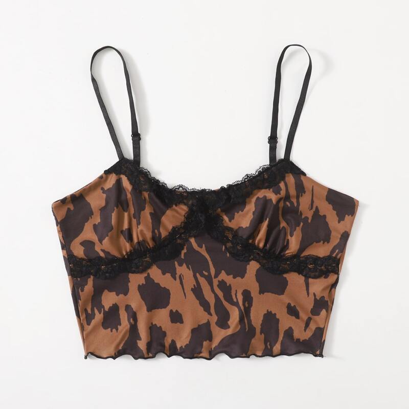 

Lace Insert Leopard Crop Cami, Multicolor