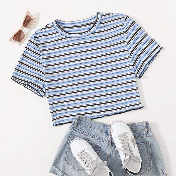 

Plus Striped Crop Tee, Blue
