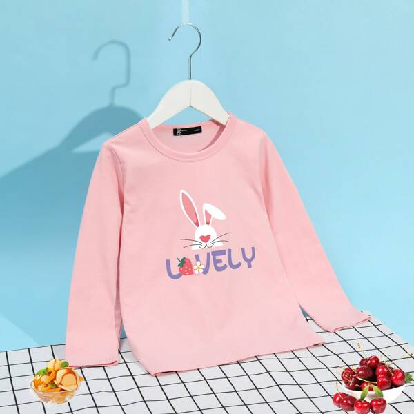 

Girls Letter & Cartoon Graphic Tee, Pastel baby pink