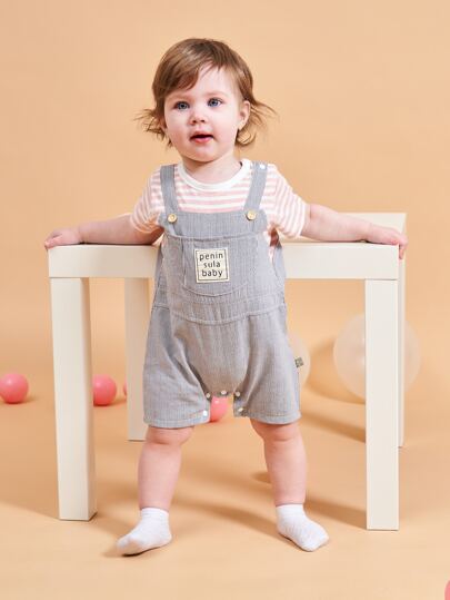 Peninsula Baby 嬰兒男女通用字母貼布前口袋條紋背帶短褲