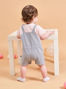 Peninsula Baby 嬰兒男女通用字母貼布前口袋條紋背帶短褲