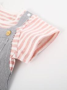 Peninsula Baby 嬰兒男女通用字母貼布前口袋條紋背帶短褲