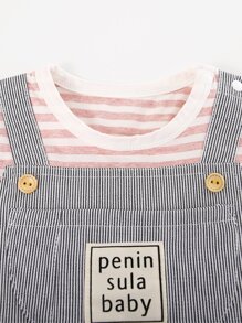 Peninsula Baby 嬰兒男女通用字母貼布前口袋條紋背帶短褲