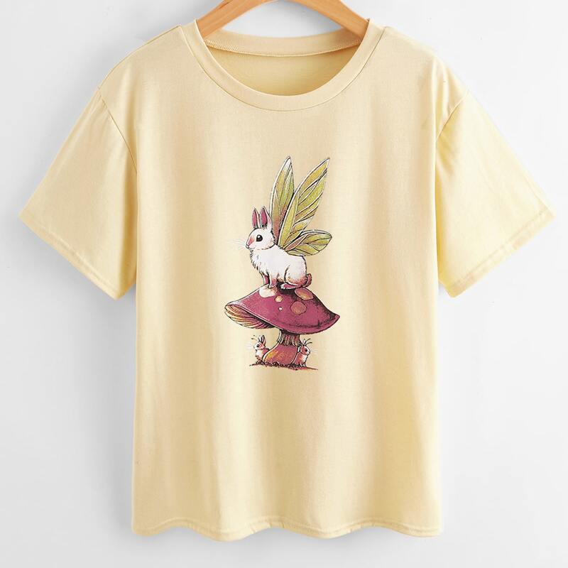 

Mushroom & Rabbit Graphic Tee, Beige